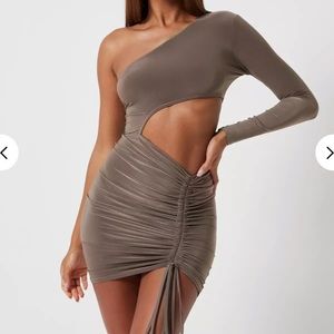 One shoulder cut out ruched mini dress